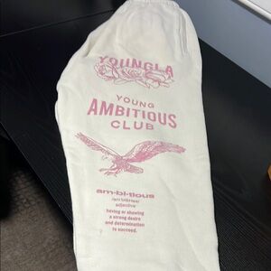 YoungLA Cream Sweatpants with Pink Graphics